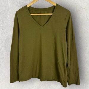 PACT Organic Long Sleeve Tee V-Neck T-Shirt Green Womens Sz Large Organic Cotton